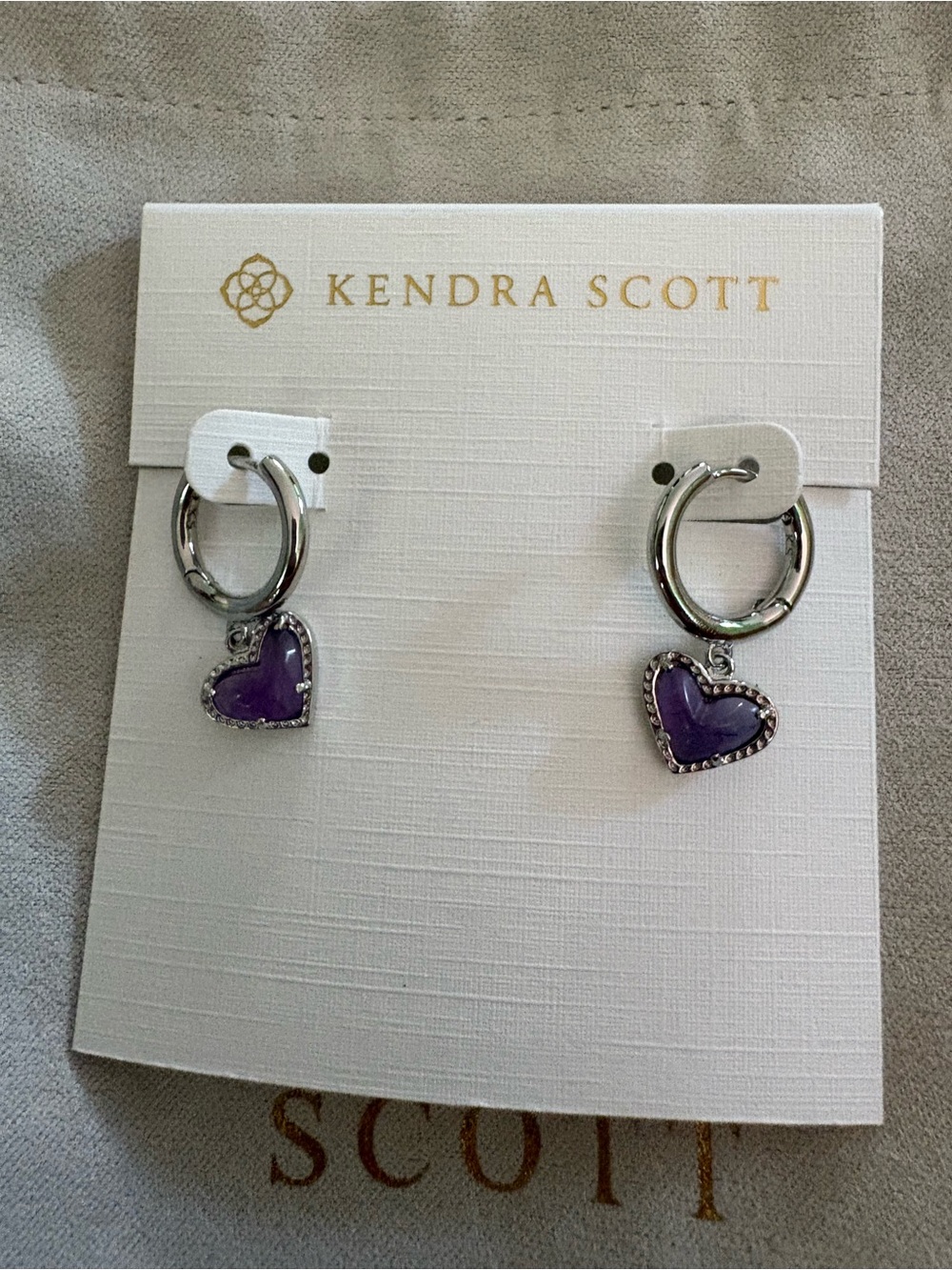 Kendra Scott Silver Hoop Ari Huggie Earrings with Purple Hearts